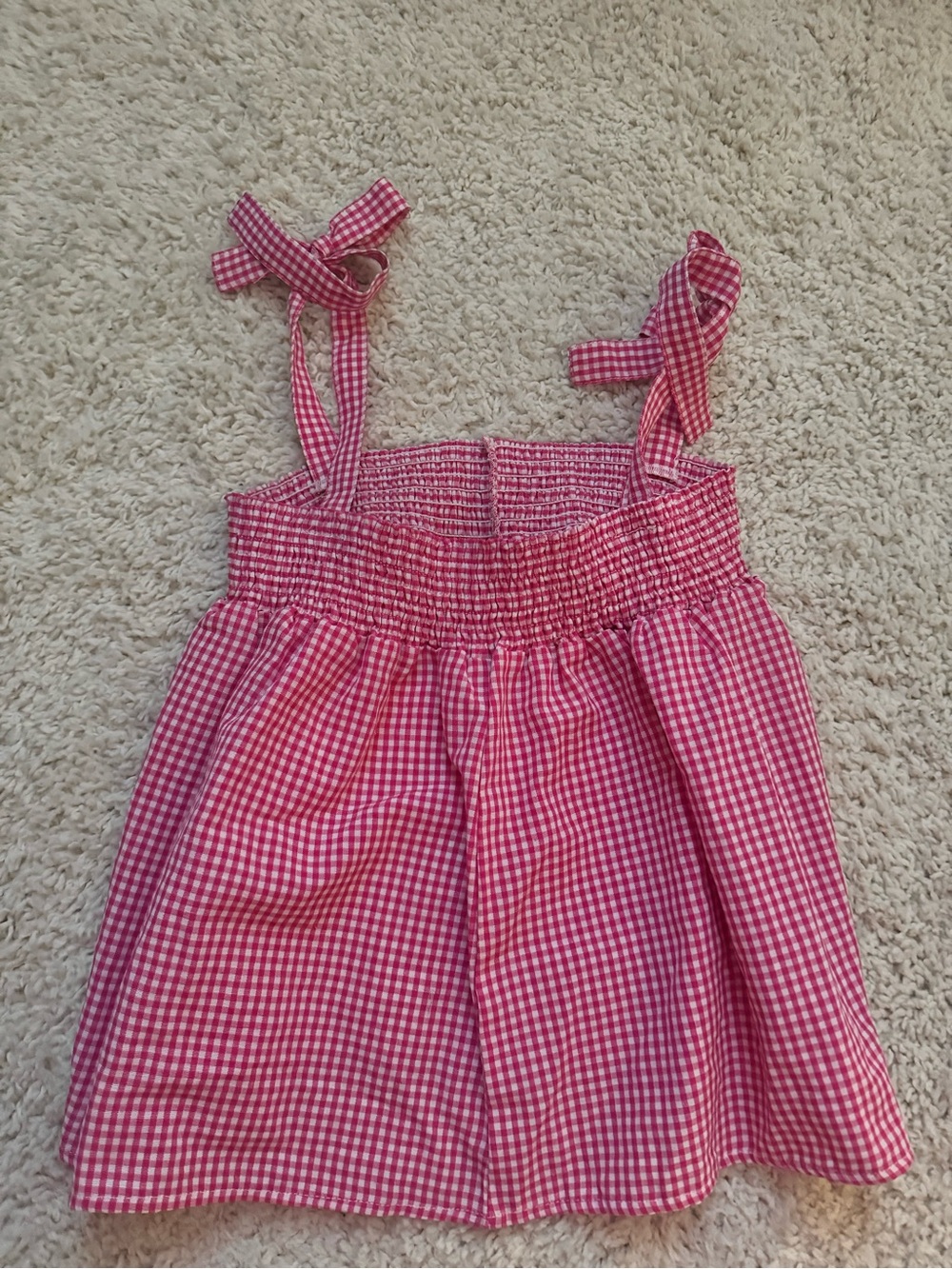 SHEIN Pink Gingham Tie-Strap Smocked Tank Top